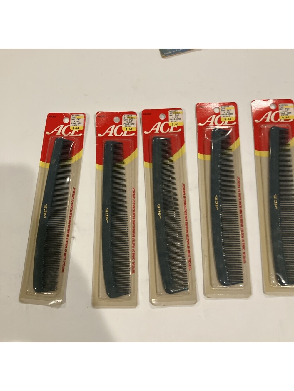 Lot Of 5 Vintage Genuine Ace Blue Hard Rubber Mix Combs Old New Stock “Rare” 💈